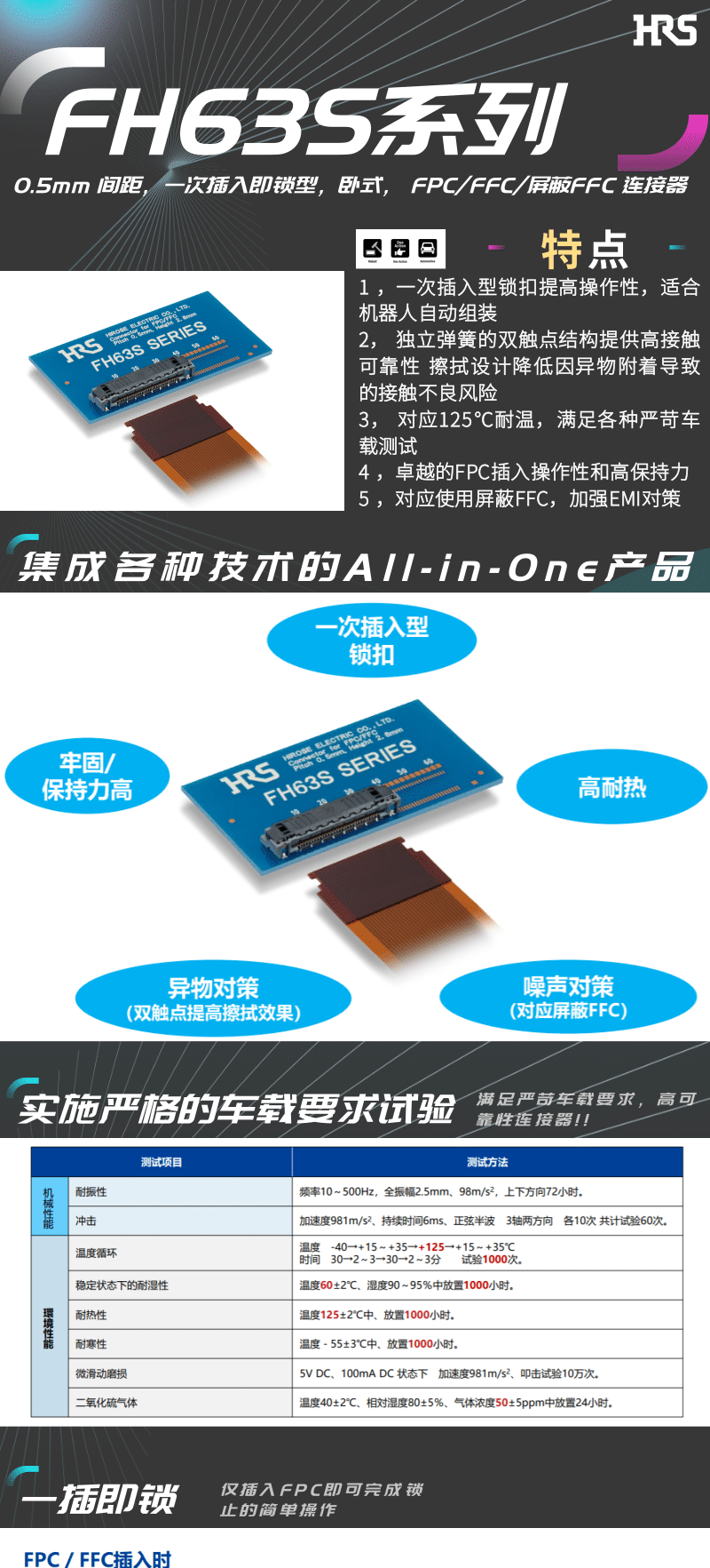 【產(chǎn)品推薦】一插即鎖，2觸點(diǎn)，支持125℃連接器-FH63S系列
